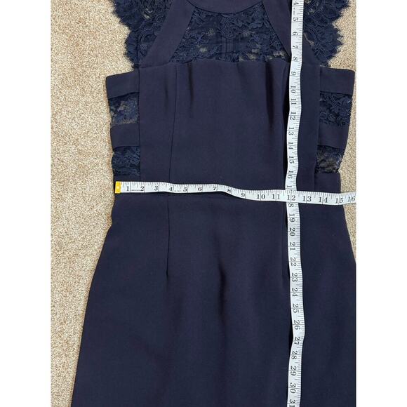 The Kooples Navy Blue Lace Panel Cut Out Crepe Sheath Mini Dress Formal Party S - Picture 12 of 14